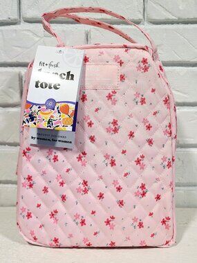 Fit & Fresh Evelyn Large Quilted Insulated Lunch Bag Tote Pink Floral Reusable